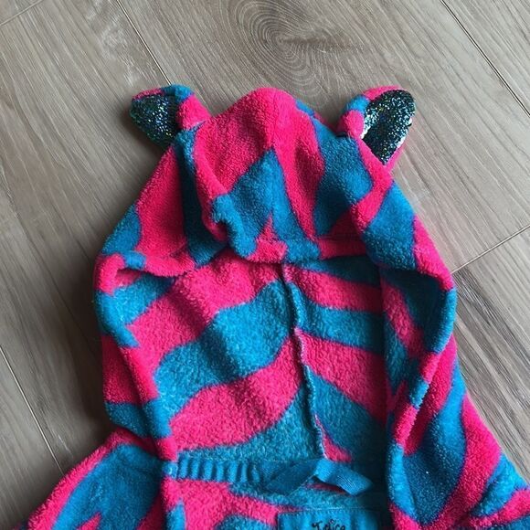 Justice Girls Fleece Cotton Hooded Robe Animal Print Sparkle Ears Size 5 - Picture 3 of 4
